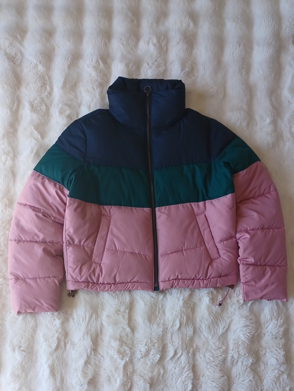 Hollister Colorblock Puffer Jacket - Pink/Green/Dark Navy